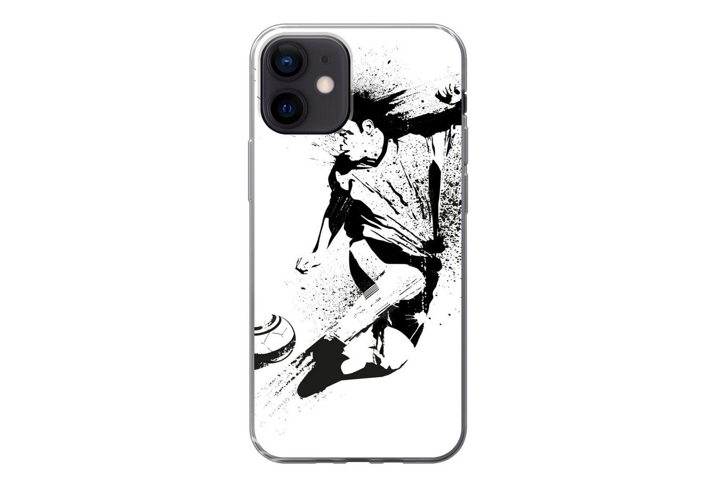 MuchoWow Handyhülle Eine Illustration einer Person, die einen Fußball in Richtung Tor schi, Smartphone-Bumper, Print, Handy Schutzhülle, Handyhülle von MuchoWow