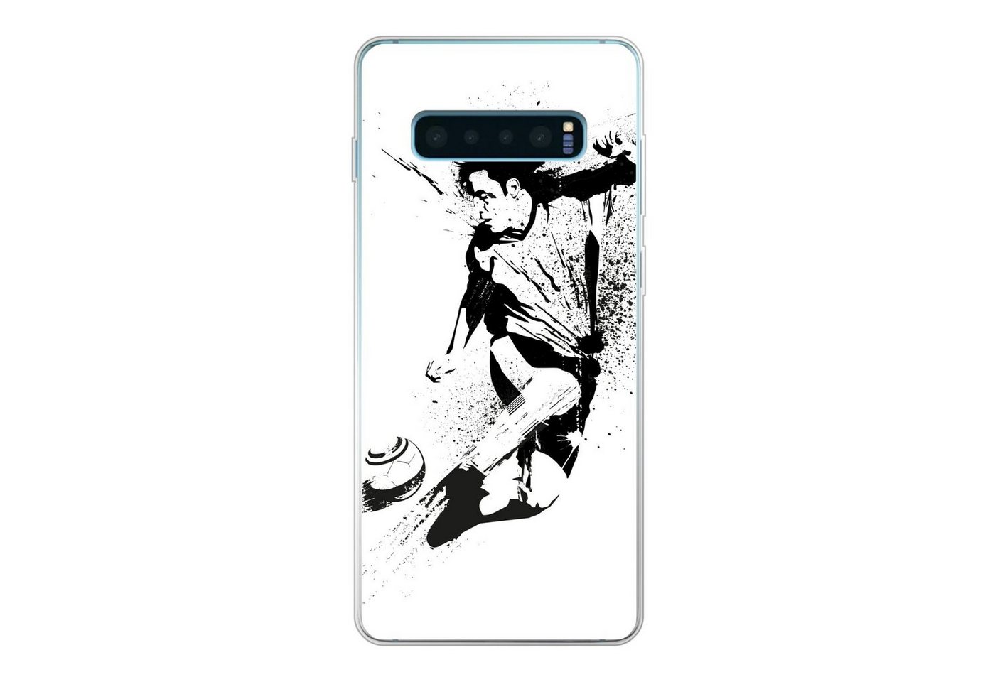 MuchoWow Handyhülle Eine Illustration einer Person, die einen Fußball in Richtung Tor schi MuchoWow Handyhülle Eine Illustration einer Person, die einen Fußball in Richtung Tor schi von MuchoWow
