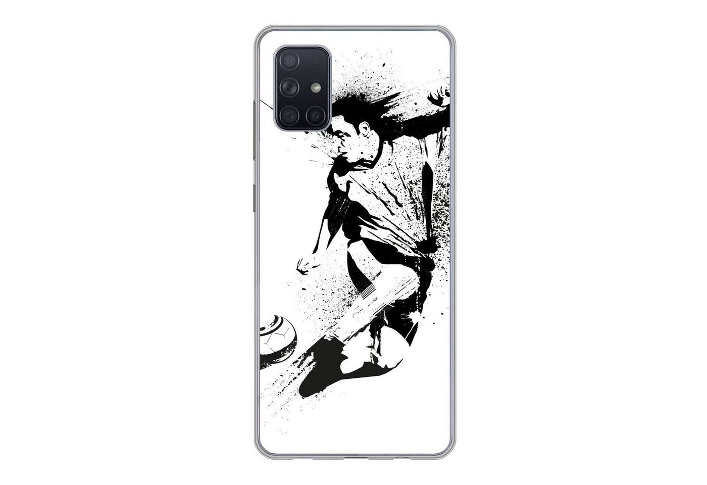 MuchoWow Handyhülle Eine Illustration einer Person, die einen Fußball in Richtung Tor schi MuchoWow Handyhülle Eine Illustration einer Person, die einen Fußball in Richtung Tor schi von MuchoWow
