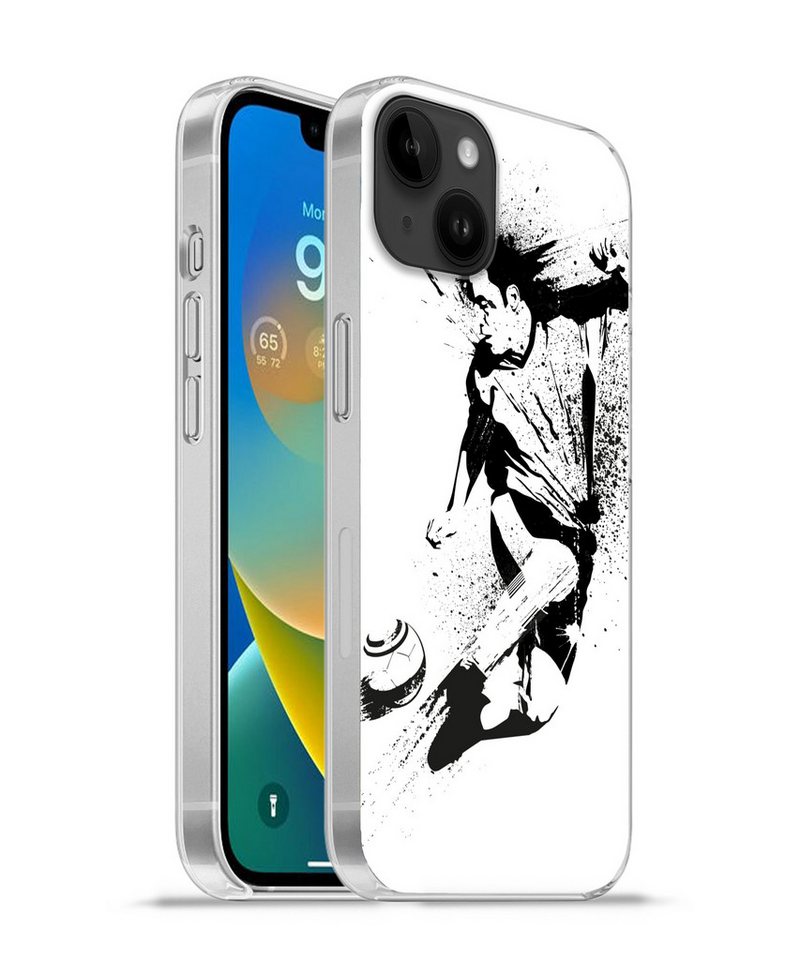 MuchoWow Handyhülle Eine Illustration einer Person, die einen Fußball in Richtung Tor schi MuchoWow Handyhülle Eine Illustration einer Person, die einen Fußball in Richtung Tor schi von MuchoWow