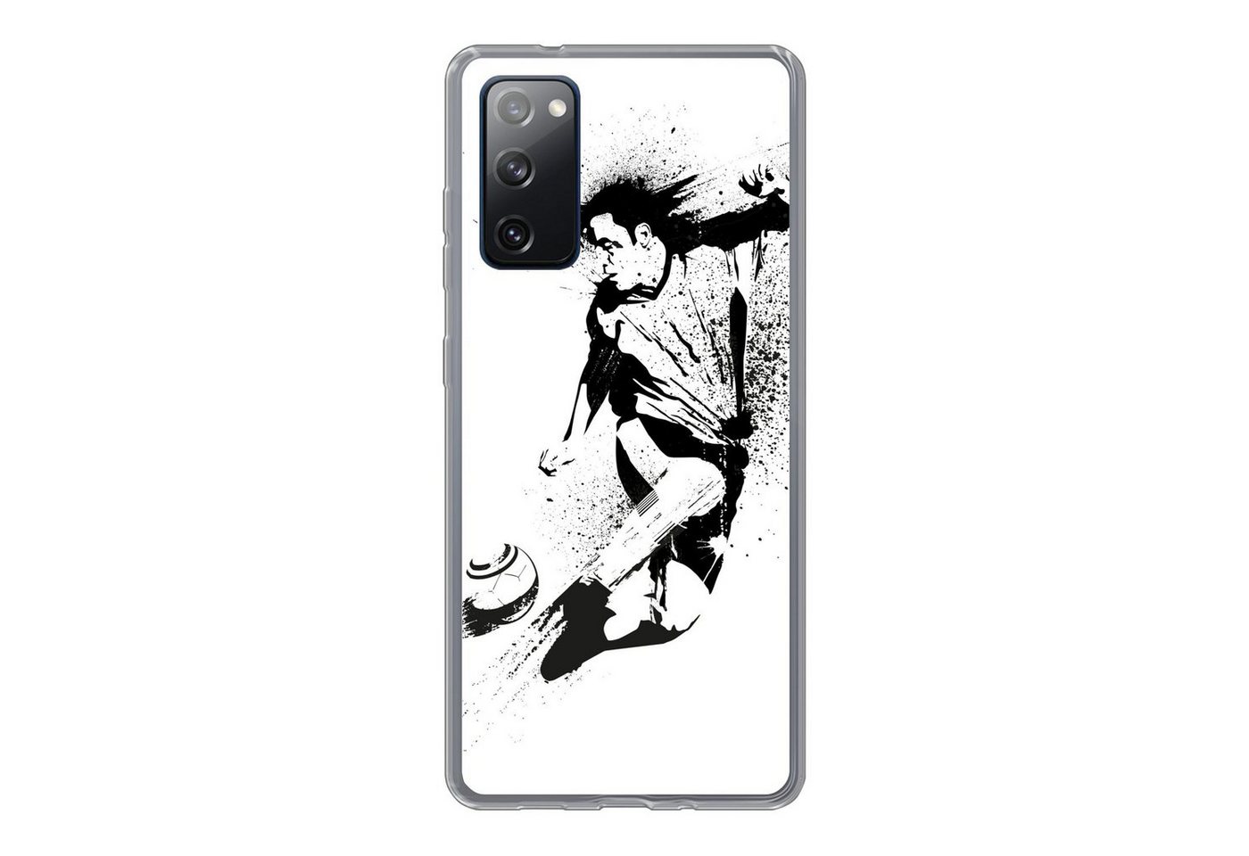 MuchoWow Handyhülle Eine Illustration einer Person, die einen Fußball in Richtung Tor schi MuchoWow Handyhülle Eine Illustration einer Person, die einen Fußball in Richtung Tor schi von MuchoWow