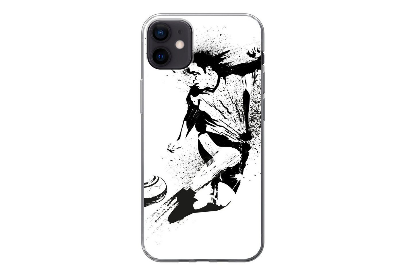 MuchoWow Handyhülle Eine Illustration einer Person, die einen Fußball in Richtung Tor schi MuchoWow Handyhülle Eine Illustration einer Person, die einen Fußball in Richtung Tor schi von MuchoWow