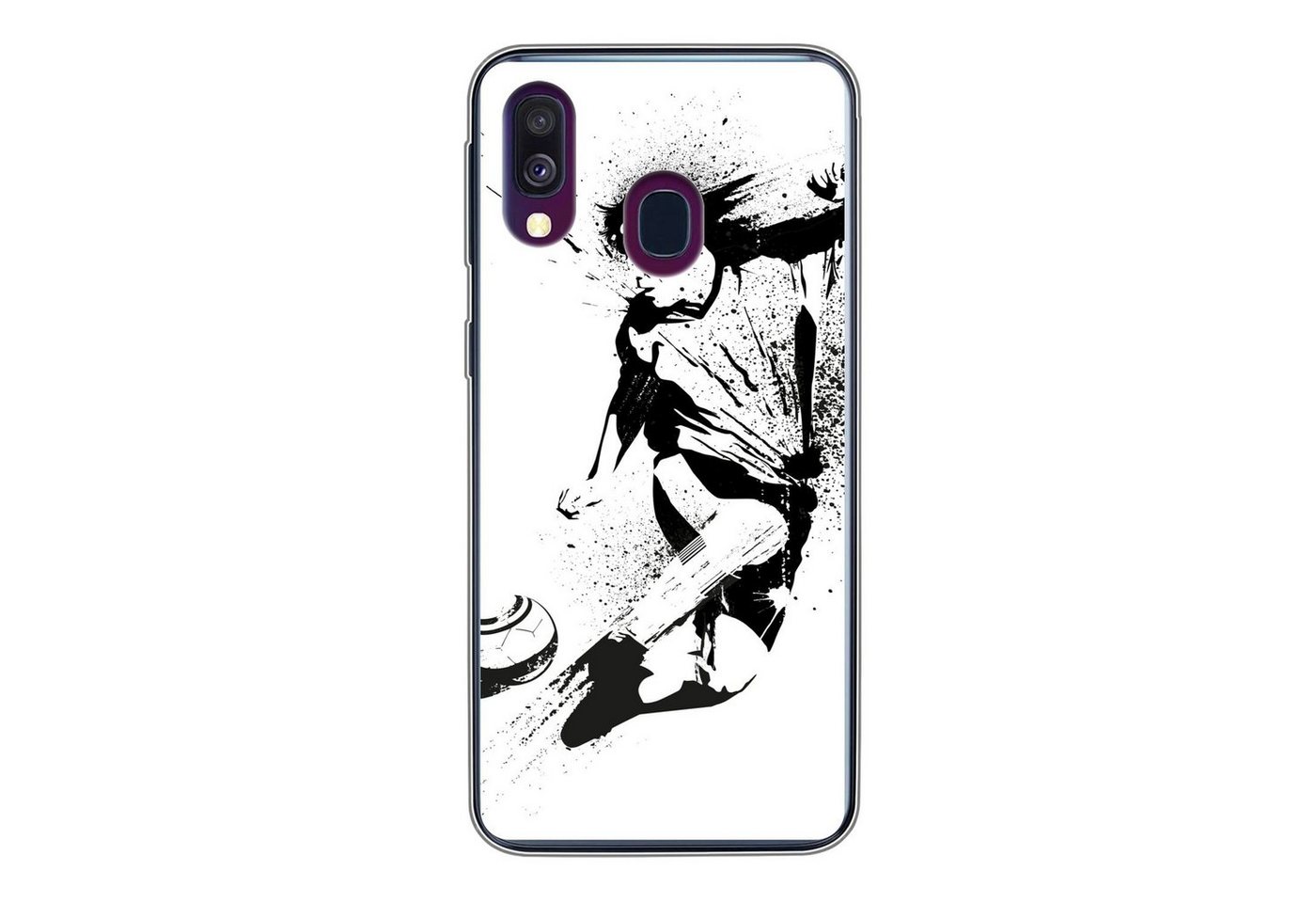 MuchoWow Handyhülle Eine Illustration einer Person, die einen Fußball in Richtung Tor schi MuchoWow Handyhülle Eine Illustration einer Person, die einen Fußball in Richtung Tor schi von MuchoWow