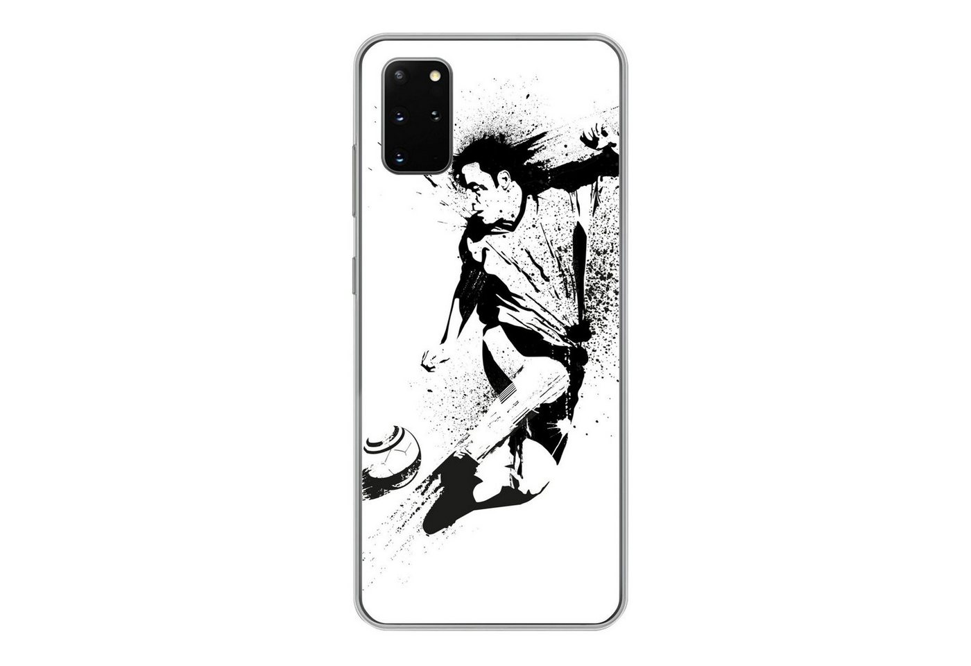 MuchoWow Handyhülle Eine Illustration einer Person, die einen Fußball in Richtung Tor schi MuchoWow Handyhülle Eine Illustration einer Person, die einen Fußball in Richtung Tor schi von MuchoWow