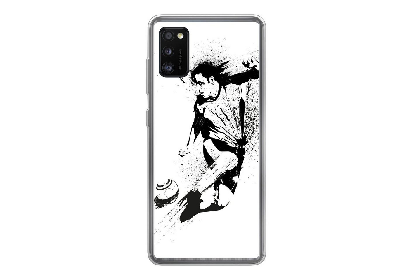 MuchoWow Handyhülle Eine Illustration einer Person, die einen Fußball in Richtung Tor schi MuchoWow Handyhülle Eine Illustration einer Person, die einen Fußball in Richtung Tor schi von MuchoWow