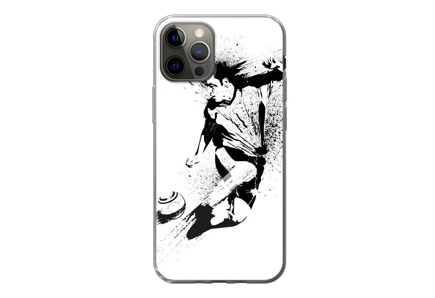 MuchoWow Handyhülle Eine Illustration einer Person, die einen Fußball in Richtung Tor schi MuchoWow Handyhülle Eine Illustration einer Person, die einen Fußball in Richtung Tor schi von MuchoWow
