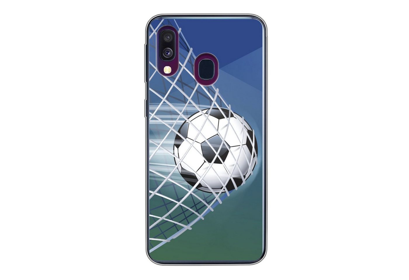 MuchoWow Handyhülle Eine Illustration eines Fußballs im Netz - Jungen - Mädchen - Kinder, Handyhülle Samsung Galaxy A40, Smartphone-Bumper, Print, Handy von MuchoWow