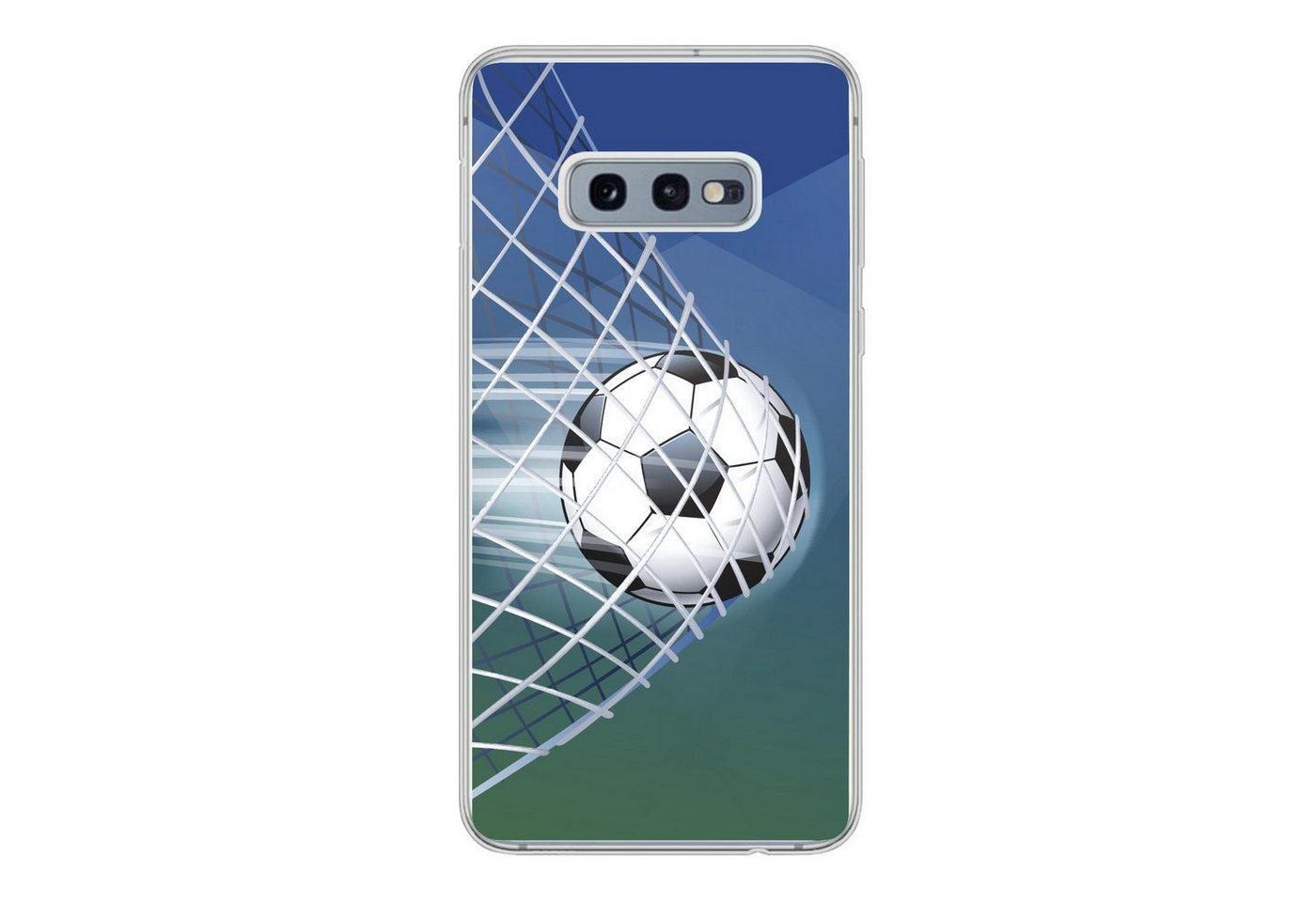 MuchoWow Handyhülle Eine Illustration eines Fußballs im Netz - Jungen - Mädchen - Kinder, Phone Case, Handyhülle Samsung Galaxy S10e, Silikon, Schutzhülle von MuchoWow