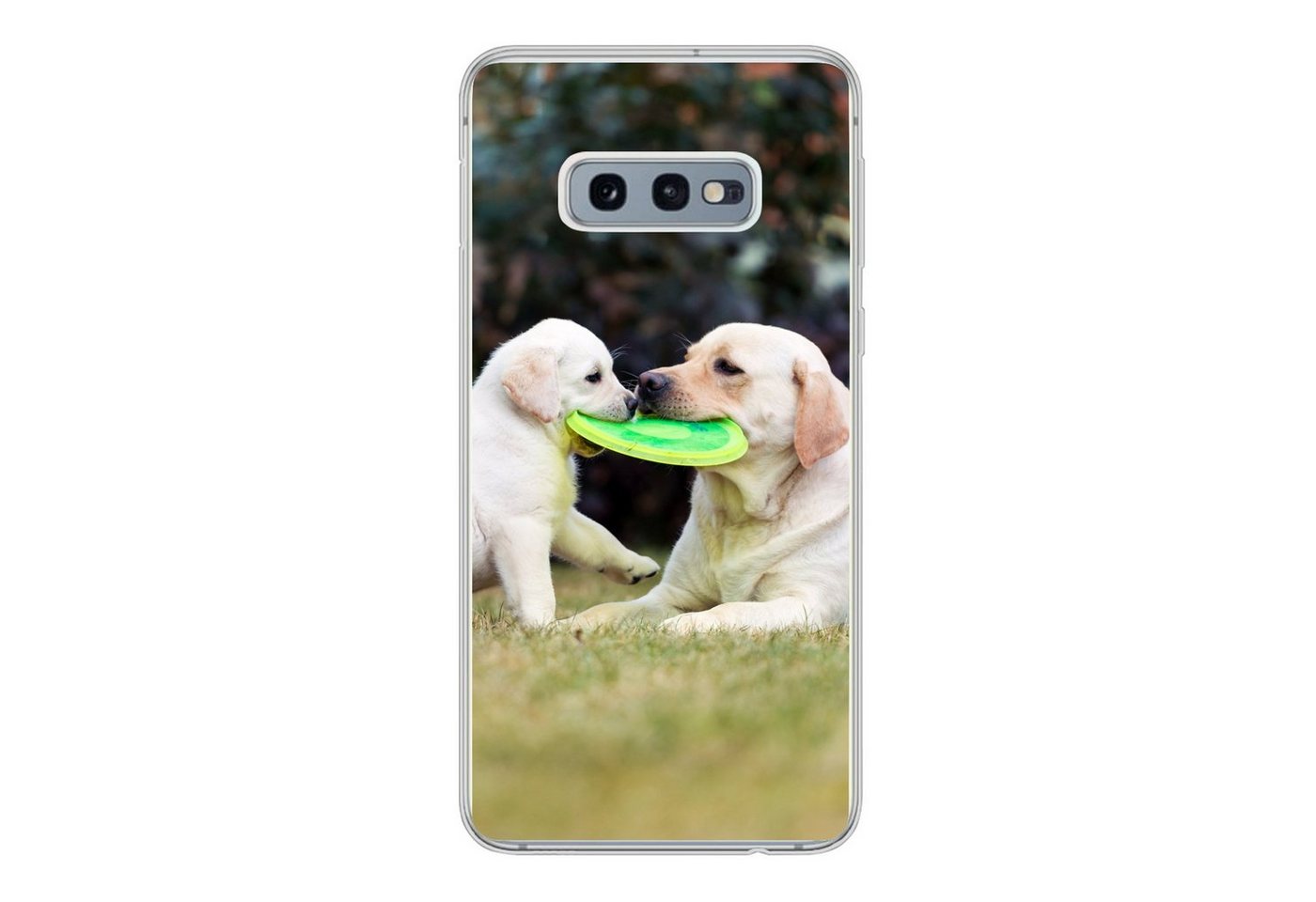 MuchoWow Handyhülle für Samsung Galaxy S10e Hund mit seinem Welpen und einem Frisbee, Phone Case, Silikon, Schutzhülle Dünn von MuchoWow