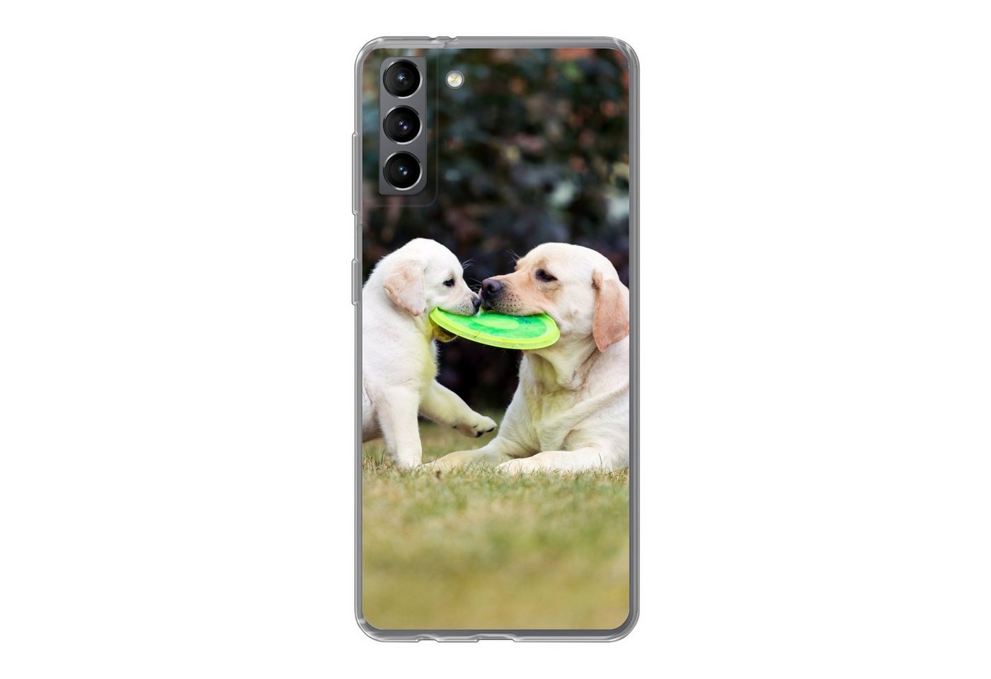 MuchoWow Handyhülle Hund mit seinem Welpen und einem Frisbee, Phone Case, Silikon, Schutzhülle, Handyhülle von MuchoWow