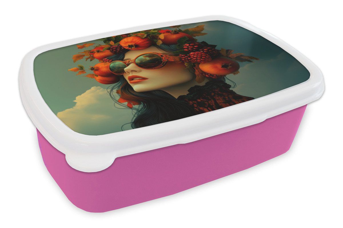 MuchoWow Lunchbox Frau - Granatapfel - Herbst - Sonnenbrille, Kunststoff, (2-tlg), Brotdosen, Lunch Box, Brotbox für Kinder und Erwachsene MuchoWow Lunchbox Frau - Granatapfel - Herbst - Sonnenbrille, Kunststoff, (2-tlg), Brotdosen, Lunch Box, Brotbox für Kinder und Erwachsene von MuchoWow