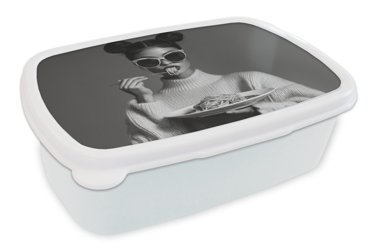 MuchoWow Lunchbox Frau - Nudeln - Sonnenbrille, Kunststoff, (2-tlg), Brotdose Schule oder Arbeit, Brotbox für Kinder und Erwachsene MuchoWow Lunchbox Frau - Nudeln - Sonnenbrille, Kunststoff, (2-tlg), Brotdose Schule oder Arbeit, Brotbox für Kinder und Erwachsene von MuchoWow