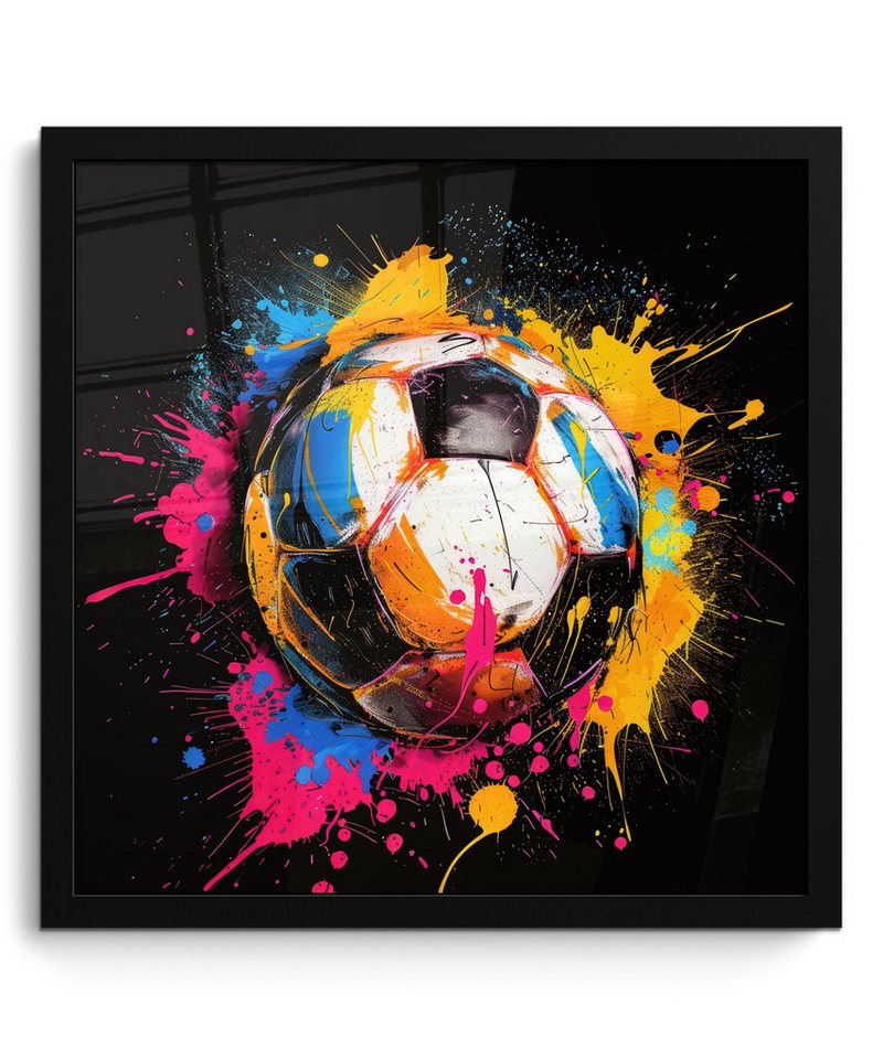 MuchoWow Poster Graffiti - Sport - Fußball - Farbe - Ball, (1 St), Bilderrahmen, Wand Dekoration Schlafzimmer, 40x40 cm von MuchoWow