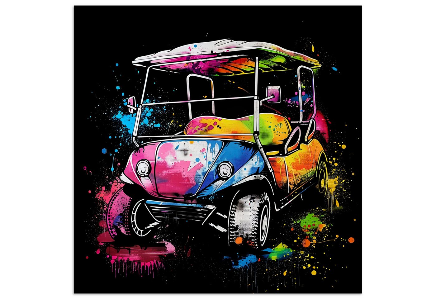 MuchoWow Poster Graffiti - Sport - Golf - Golfwagen, (1 St), Wandbild, Wohnzimmer Deko, Qualitätsdruck Dickes Papier, 100x100 cm von MuchoWow