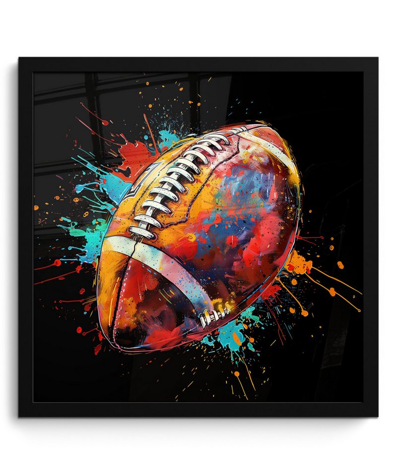 MuchoWow Poster Graffiti - Sport - Rugby - American Football, (1 St), Bilderrahmen, Wand Dekoration Schlafzimmer, 40x40 cm von MuchoWow