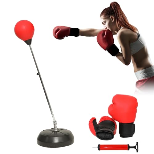 Mucola Standboxsack Erwachsene Boxsack inkl. Boxhandschuhe und Pumpe Boxbirne höhenverstellbar 90-127CM Punchingball Ständer Kickboxen Standboxball von Mucola