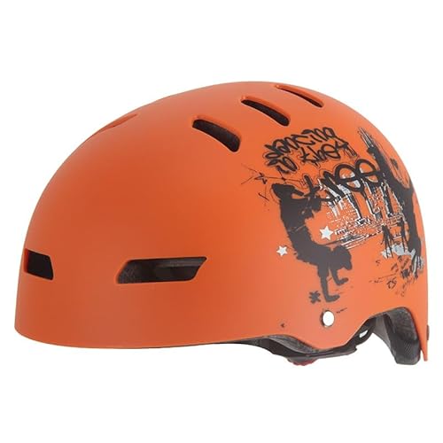 Kinder Fahrradhelm AERO – Fahrrad Halbschalenhelm für Kinder, ABS-Schale, robuster Kinderhelm für Radfahren, Skateboarden und Reiten, Orange matt mit Print, Größe L, 54 – 62 cm von Mud Defeater Motor