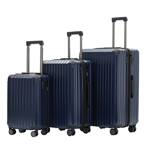 Münicase M816 TSA-Schloss Koffer Reisekoffer Trolley Kofferset Hardschale Boardcase (Dunkelblau, 3tlg. Kofferset) von Münicase