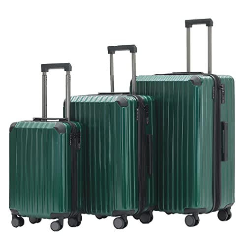 Münicase M816 TSA-Schloß Koffer Reisekoffer Trolley Kofferset Hardschale Boardcase Handgepäck (Dunkelgreen, 3tlg. Kofferset) von Münicase