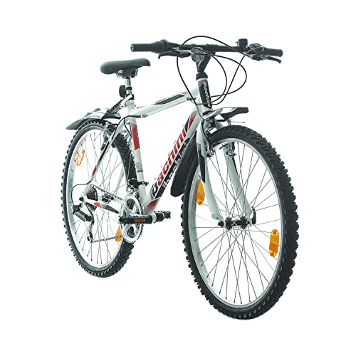 Multibrand PROBIKE 26 Zoll Mountainbike Shimano 18 Gang, Herren-Fahrrad & Jungen-Fahrrad, Schutzbleche, geeignet ab 165-183 cm (Weiß-roter Glanz) von Multibrand Distribution