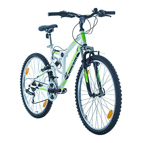 Multibrand Probike Extreme 26 Zoll Mountainbike Vollfederung Shimano 18 Gang, Herren-Fahrrad & Damen-Fahrrad, geeignet ab 155 – 180 cm (Weiß matt grün) von Multibrand Distribution