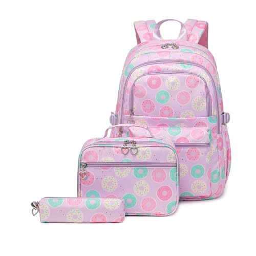 Mumuve Bedrucktes Rucksack-Set mit Lunch-Tasche, Federmäppchen für Teenager, Mädchen, 3-teilig, Schultasche für Grundschule, Mehrfarbig, 10 Stück, As shown in the picture (error 1-3cm) von Mumuve