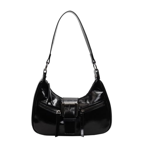 Mumuve Damen Retro PU Leder Schultertasche Reißverschluss Unterarmtasche für modische Frauen Crossbody Geldbörse Handtasche, Schwarz , As shown in the picture (1-3cm error) von Mumuve