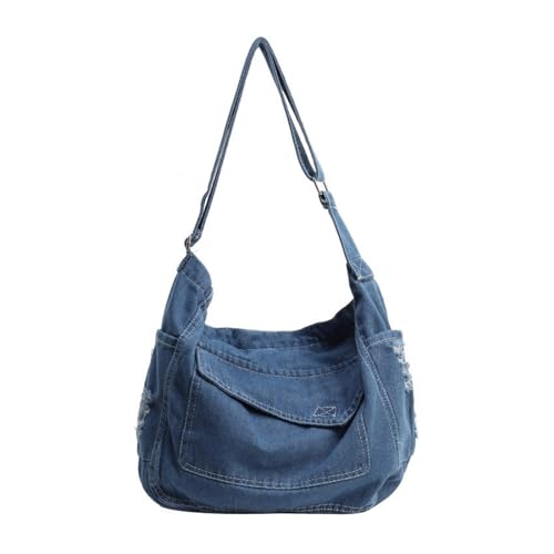 Mumuve Damentasche mit großem Fassungsvermögen, Korea-Stil, Umhängetasche, Denim, Kuriertasche, Schultasche für Reisen, hellblau, As shown in the picture (1-3cm error) von Mumuve