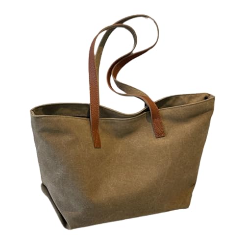 Mumuve Damentasche mit großer Kapazität, Schultertasche, einfache Unterarmtasche, Segeltuch, Handtasche, All-Matching-Achseltasche für Pendler, khaki, As shown in the picture (1-3cm error) von Mumuve