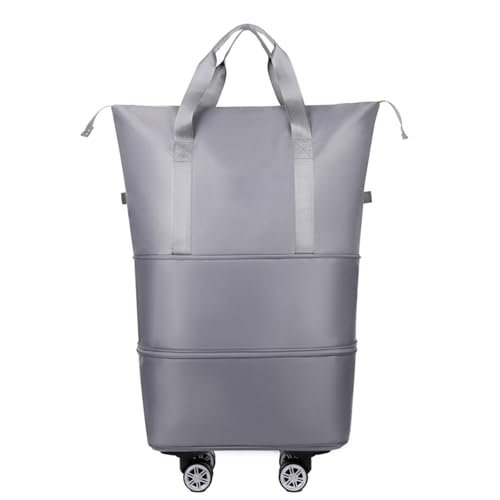 Mumuve Faltbare Reisetasche mit großem Fassungsvermögen und abnehmbaren Rädern, wasserdicht, erweiterbar, Rollgepäcktasche für Sport, grau, （1-3cm） von Mumuve