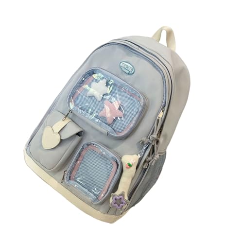 Mumuve Koreanischer ästhetischer Rucksack für Teenager und Mädchen, mit transparenten Taschen, Pin-Display, Laptoptasche, großes Fassungsvermögen, Schulbuchtasche, blau, As shown in the picture (1-3cm von Mumuve