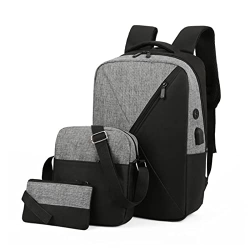 Mumuve Laptop-Rucksack für Jungen, Schulset, Studentenrucksack mit Schultertasche und Bleistift, 3-teilig, grau, 16.38x8.19in von Mumuve