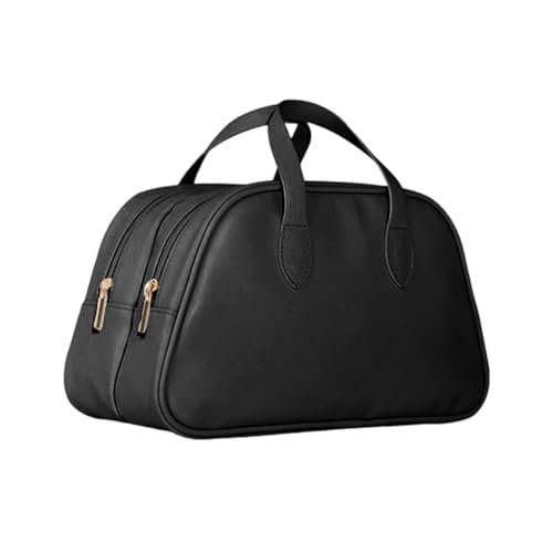 Mumuve Stilvolle und PU-Damen-Make-up-Tasche, Reise-Toilettenartikel mit doppelten Schichten für den täglichen Gebrauch, Schwarz , 28.2*13.5*16.5cm von Mumuve