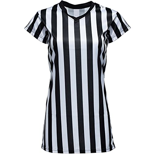 Murray Sporting Goods Damen V-Ausschnitt Schwarz und Weiß Streifen Schiedsrichter Shirt Offizielles Trikot für Refs, Schiedsrichter-Kostüm, Kellnerinnen und mehr (Medium) von Murray Sporting Goods
