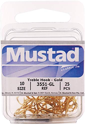 Mustad 35518 Classic Treble Standard Stärke Haken (25er Pack), Gold, Size 18 von Mustad