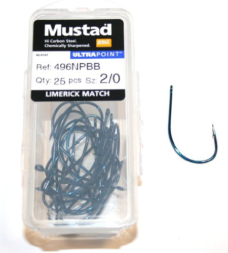 Mustad 496BNP-BU Offset-Köderhaken (Limerick Match) – Größe 2/0 – 25 Stück von Mustad