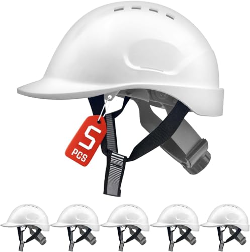 Mustbau 5 Stück Bauhelm EN397, Mustbau Sicherheitshelm, Arbeitshelm Schutzhelm mit DIY Steckplätze für 53-65 cm Kopfumfang verstellbar, Sicherheitshelm mit Schweißband für BAU&Industrie von Mustbau