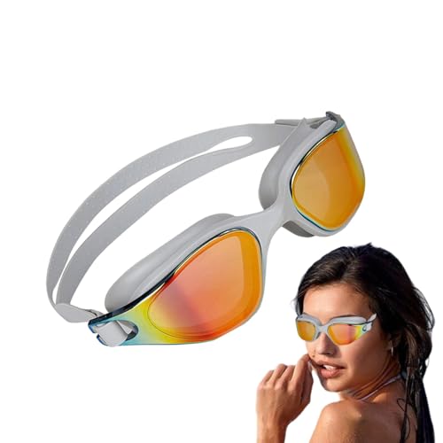 Muuzebsy Große Sichtbrille, großer Rahmen, HD, wasserdicht, verstellbare Silikon-Schwimmbrille, galvanisiert, beschlagfrei, große Sicht für Erwachsene von Muuzebsy