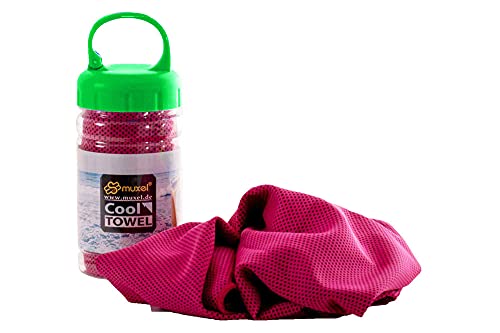 Muxel Cool Down Tuch Handtuch Kühltuch gegen Schweiß Sporthandtuch Fitnesshandtuch 2 Tücher und Flasche PINK von Muxel