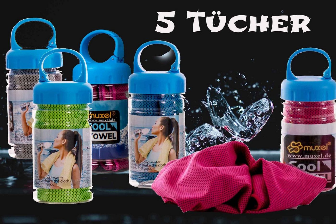 Muxel Sporthandtuch Cool Down Towel Eis-Kühltuch bei Sport und Fitness Sporthandtuch 5, Kühlfaser (5-St) von Muxel