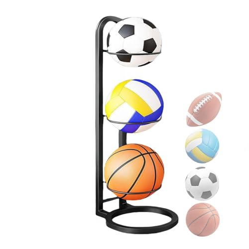 3-stufiges Ballaufbewahrungsregal, Removable Vertical Ballregal Fußball Ständer, Kohlenstoffstahl Mehrschichtiges Sportball-Display-Halter, Garage Organizer Für Sportgeräte, Ballständer Display Halter von Mwqpgyh