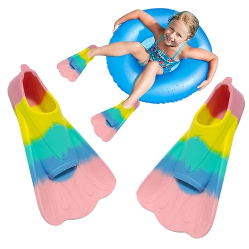 Mwqpgyh Kinder Schwimmflossen - Schwimmflossen Silikon, Kurzflossen, Taucherflossen, Kinder Regenbogen Flossen, Leicht Anzuziehen, Helle Regenbogen Trainingsflossen,zum Schwimmen Und Schnorcheln von Mwqpgyh