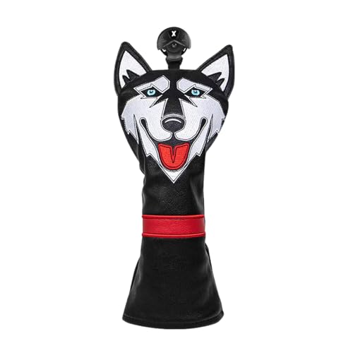 Mxshc Animal Golf Head Cover | Wolf Design Wasserdichte Golfrutenabdeckung | Wasserdichte PU Leder Golf Driver Head Covers Thick Plush Elastic Strap Design For Women Men von Mxshc