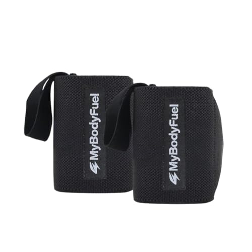 MyBodyFuel Wrist Wraps für Fitness und Crossfit, Armbänder für Krafttraining, Handgelenkstütze 2 Stück (Schwarz) von MyBodyFuel