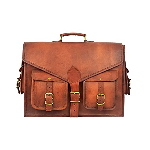 LAKECITY LEATHER CRAFT 18 ZOLL Leder Aktentasche Laptop Messenger bag beste computer tasche handgemachte taschen für männer, hellbraun, Large 18 Inch von LAKECITY LEATHER CRAFT