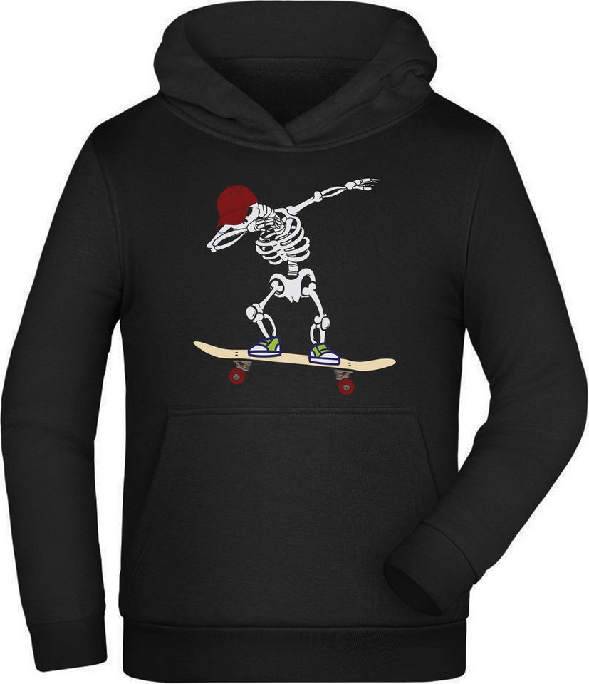 MyDesign24 Hoodie Kinder Kapuzen Sweatshirt - Dab tanzendes Skateboard Skelett Kapuzen Pullover mit Aufdruck, i519 von MyDesign24