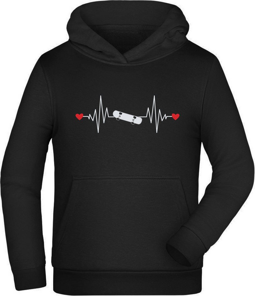 MyDesign24 Hoodie Kinder Kapuzensweater - Skateboard mit Herzschlaglinie Kapuzenpulli mit Aufdruck, i528 von MyDesign24