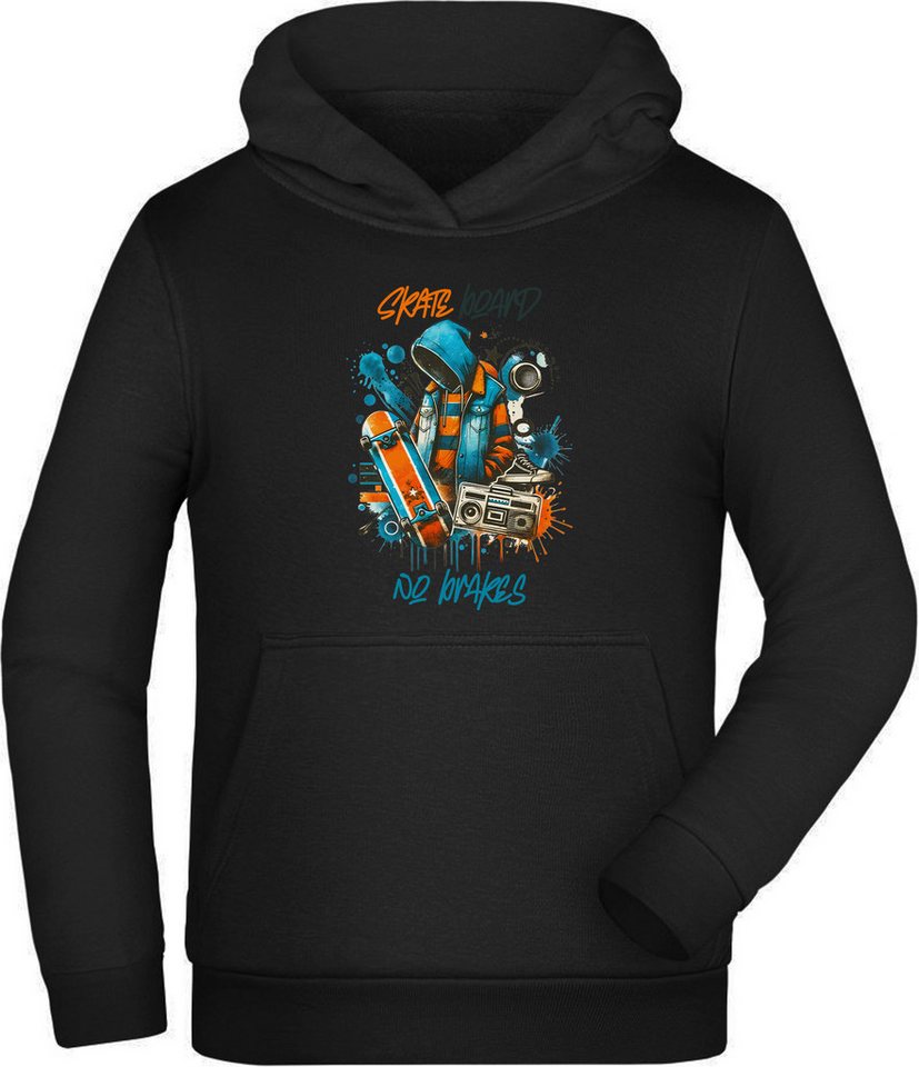 MyDesign24 Hoodie Kinder Kapuzensweater - Skateboard no brakes Schriftzug Kapuzenpulli mit Aufdruck, i533 von MyDesign24