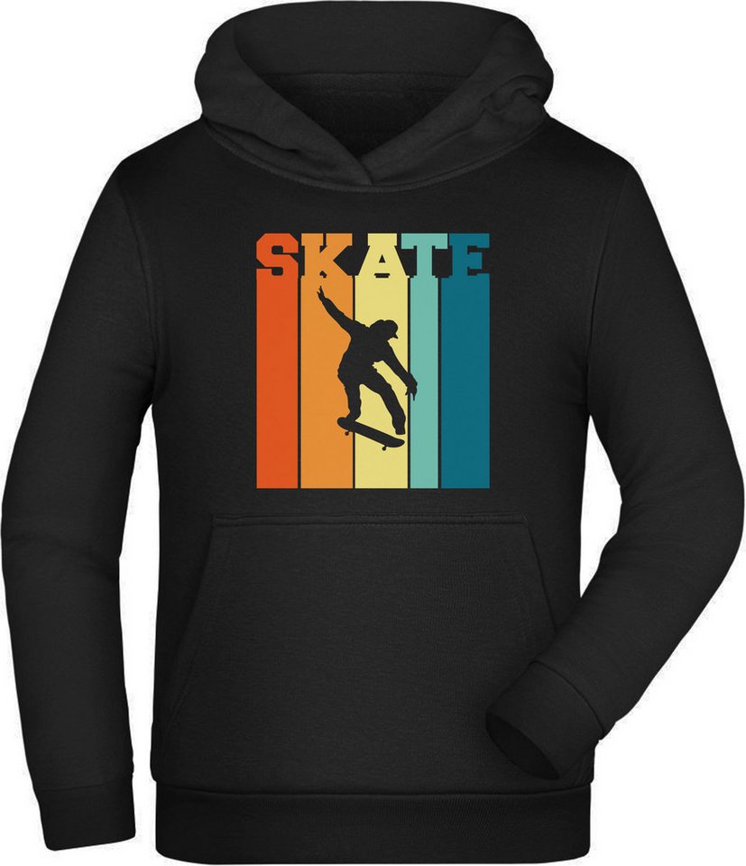MyDesign24 Hoodie Kinder Kapuzensweater - Springender Retro Skater mit Skate Schriftzug Kapuzenpulli mit Aufdruck, i546 von MyDesign24