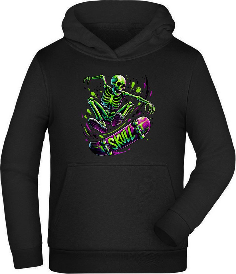 MyDesign24 Hoodie Kinder Kapuzensweater - Springender Skelett Skateboarder Kapuzenpulli mit Aufdruck, i538 von MyDesign24